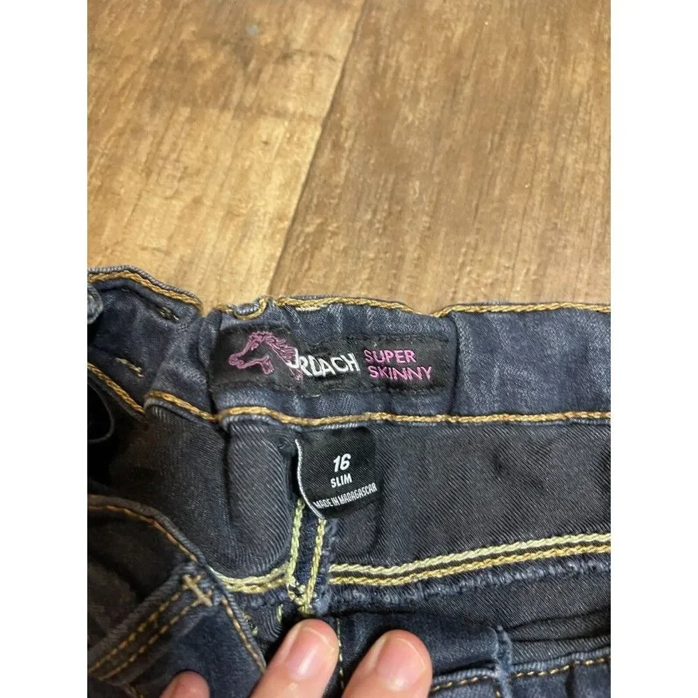 Jordache Jeans Girls Size 16 Slim Super Skinny Blue Denim adjustable waist